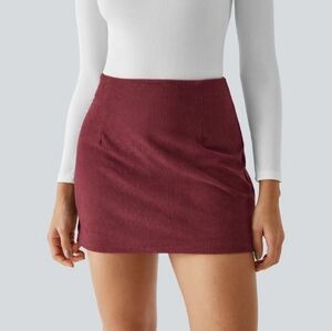 Halara Medium High Waisted Back Zipper 2-in-1 Corduroy A-Line Casual Mini Skirt